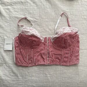 Forever 21 Red and White Gingham Lace Bustier